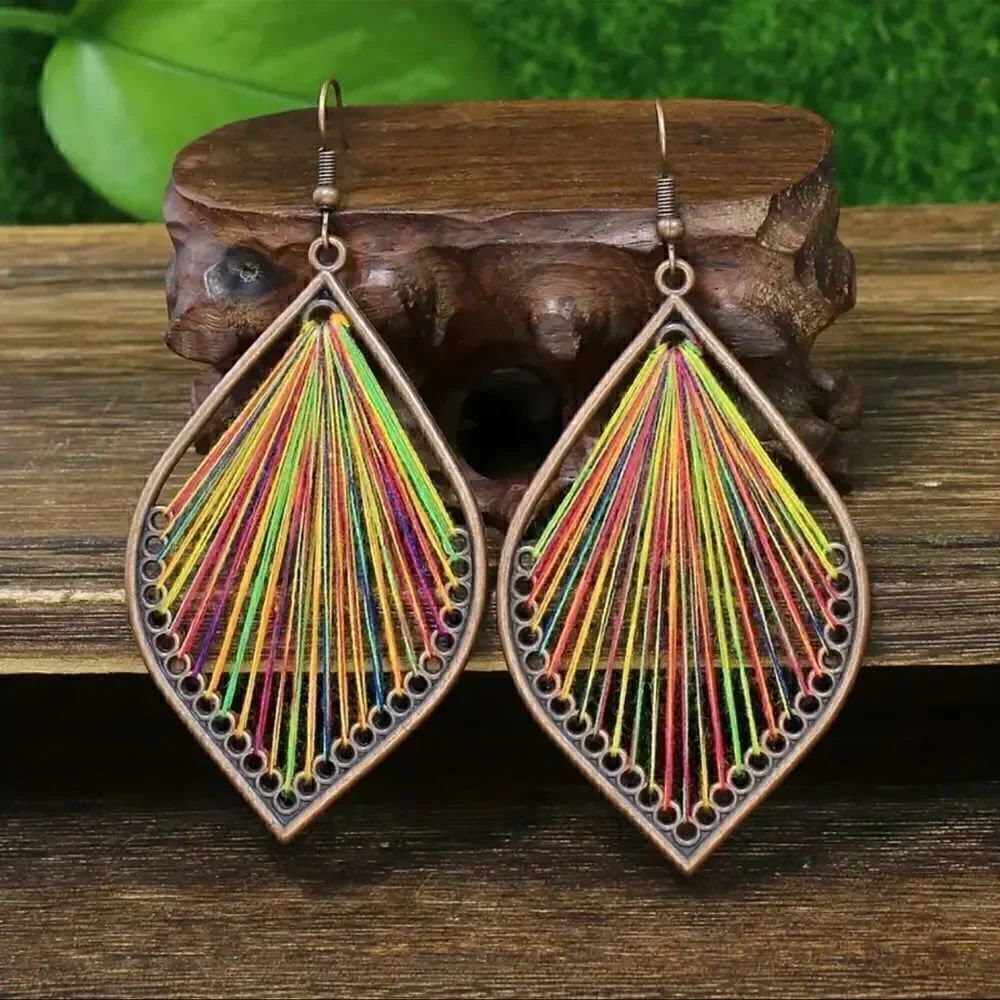 Colorful Threads In Flower Petal Shape Earrings NWT - Picture 4 of 4